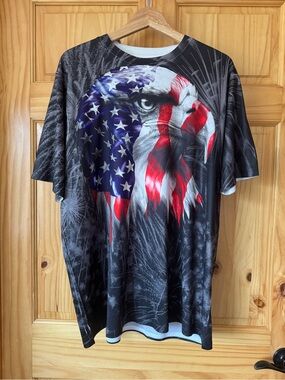 Get a Life Patriotic Eagle & American Flag Graphic Tee Men's XL